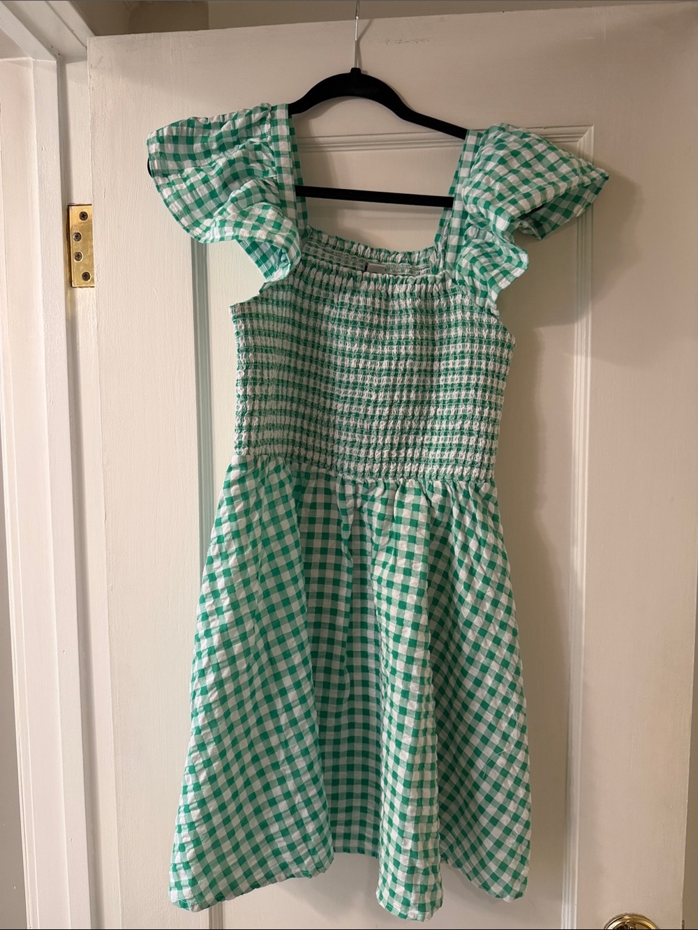 Old Navy Green and White Gingham Smocked Mini Dress